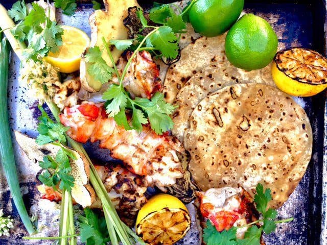 giner and lemongrass lobster skewer with wraps