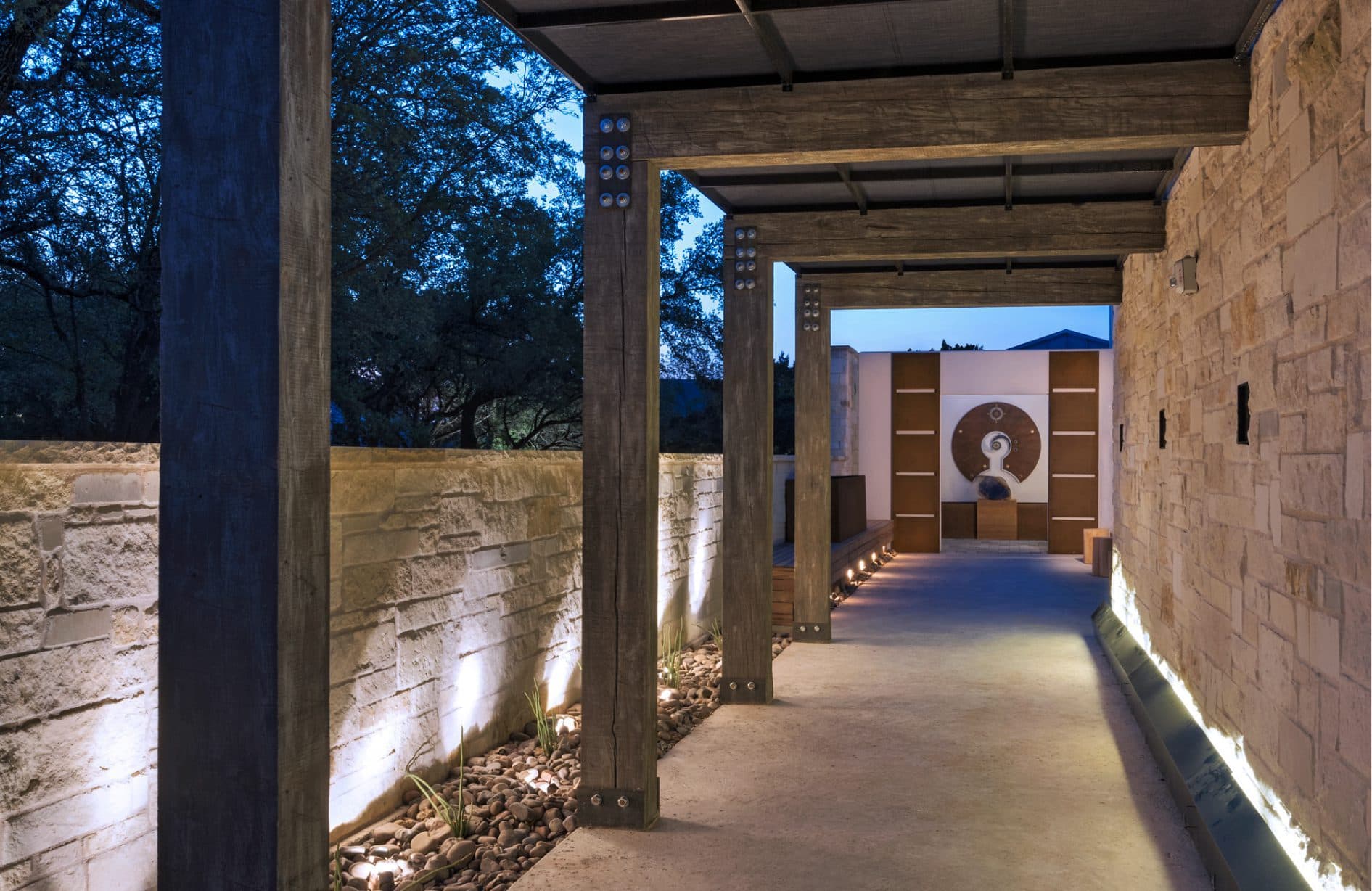 miraval austin outdoor hallway
