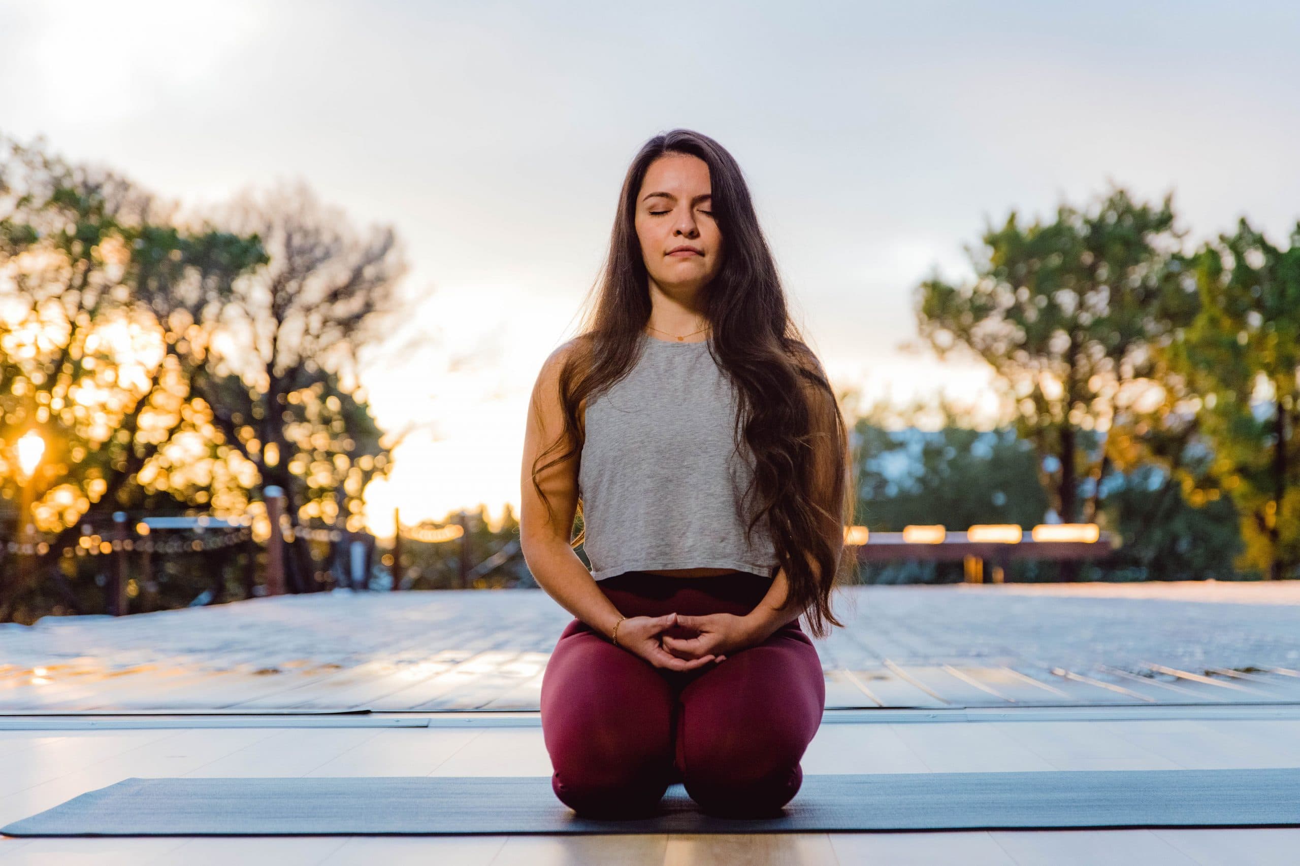 person kneeling in a calm state